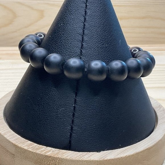 Red Tiger's Eye Black Obsidian Silver Filigree Ball Flex Protection Bracelet - Picture 4 of 4